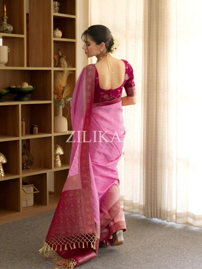 Soft Banarasi Silk Saree with Rich Zari Woven Border & Running Blouse | Wedding, Festive & Party Wear | 5 Colors