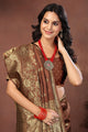 Rich Coffee Brown Banarasi Silk Saree with Antique Gold Zari Floral Weave