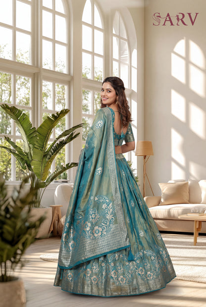 Elegant Teal Banarasi silk Lehenga Set