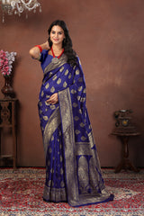 Royal Blue Banarasi Silk Saree with Golden Zari Work
