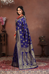 Royal Blue Banarasi Silk Saree with Golden Zari Work