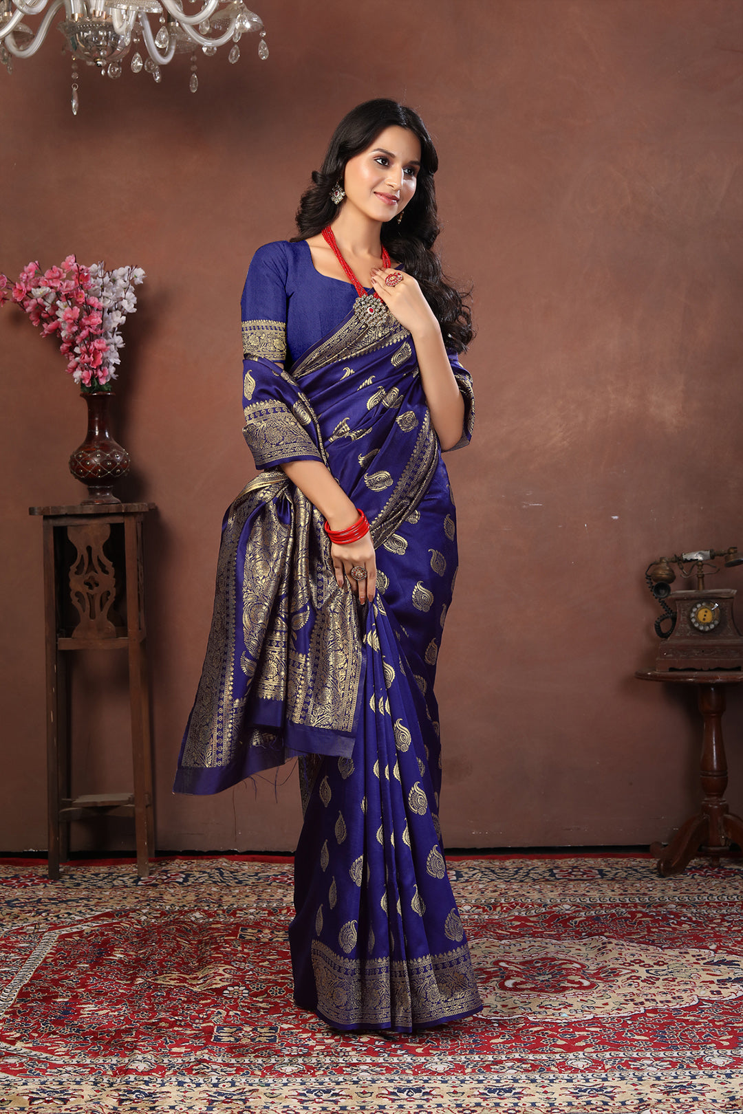Royal Blue Banarasi Silk Saree with Golden Zari Work