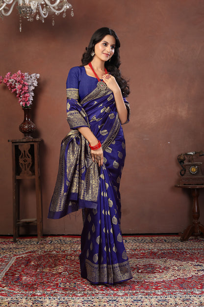 Royal Blue Banarasi Silk Saree with Golden Zari Work