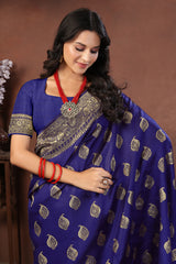 Royal Blue Banarasi Silk Saree with Golden Zari Work