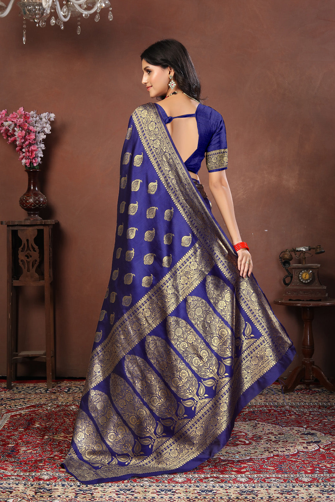 Royal Blue Banarasi Silk Saree with Golden Zari Work