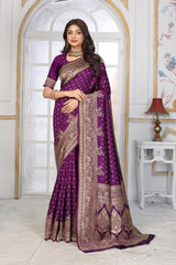 Royal Purple Banarasi Silk Saree with Rich Golden Zari Work