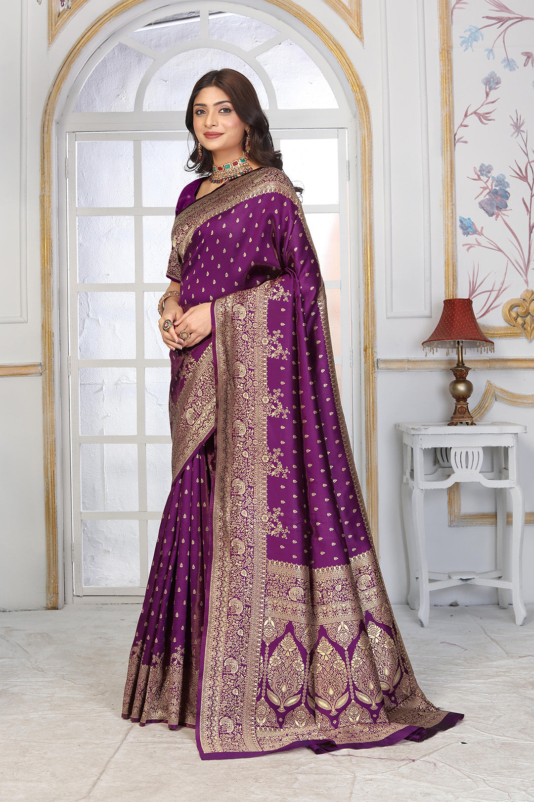 Royal Purple Banarasi Silk Saree with Rich Golden Zari Work
