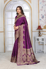 Royal Purple Banarasi Silk Saree with Rich Golden Zari Work