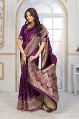 Royal Purple Banarasi Silk Saree with Rich Golden Zari Work