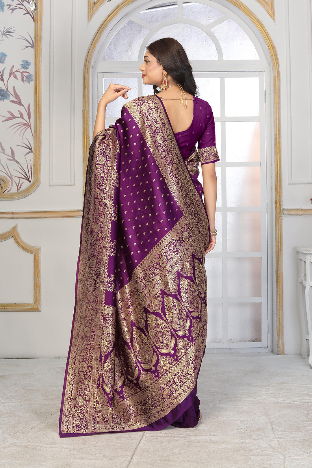 Royal Purple Banarasi Silk Saree with Rich Golden Zari Work