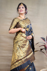 Elegant Black & Gold Jacquard Banarasi Saree with Rich Zari Work