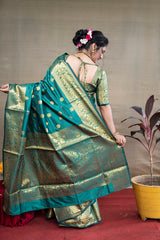 Pure Banarasi Jacquard Saree in Lush Green with Grand Gold Zari Accents