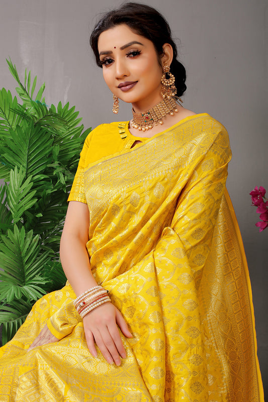Sunshine Master Banarasi Saree with Ornate Gold Zari Brocade