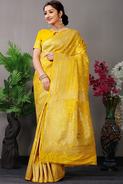 Sunshine Master Banarasi Saree with Ornate Gold Zari Brocade