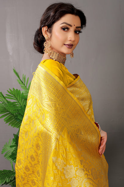 Sunshine Master Banarasi Saree with Ornate Gold Zari Brocade