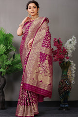 Royal Ranee Pink Banarasi Jacquard Silk Saree with Antique Gold Zari Work