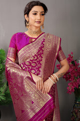 Royal Ranee Pink Banarasi Jacquard Silk Saree with Antique Gold Zari Work