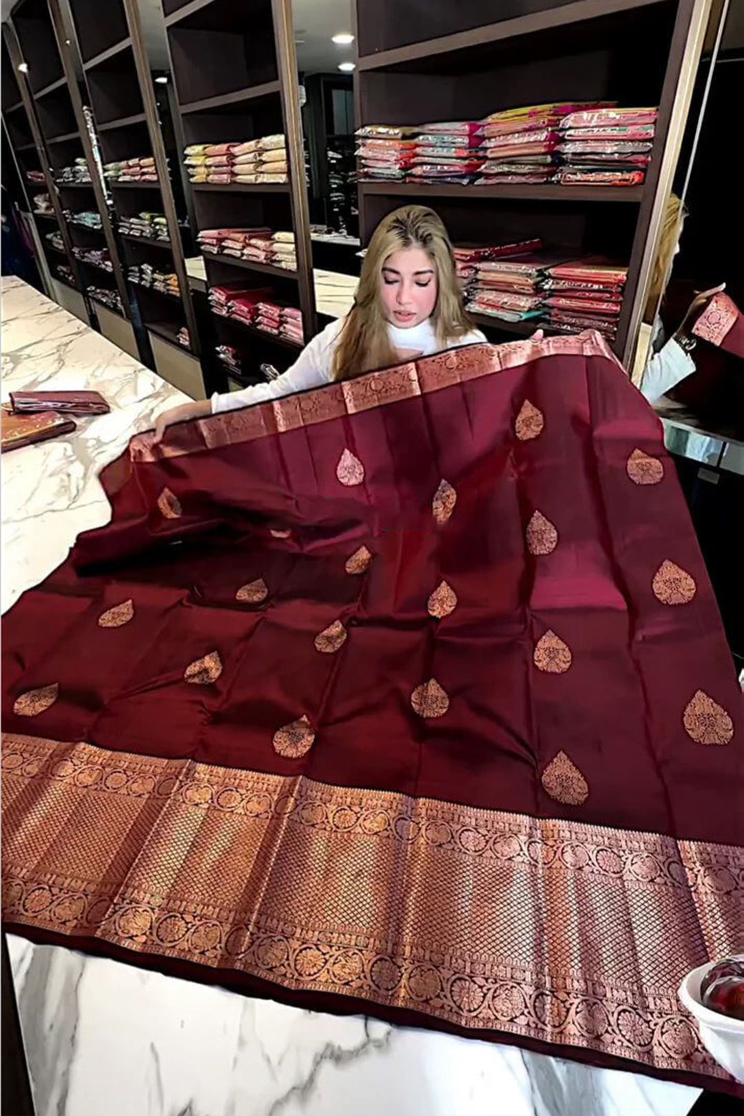 Adorable Wine Soft Silk Saree With Evocative Blouse Piece