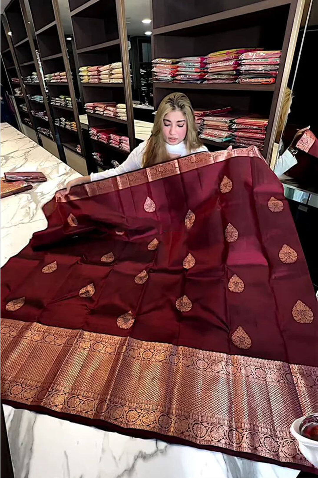 Adorable Wine Soft Silk Saree With Evocative Blouse Piece