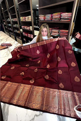 Adorable Wine Soft Silk Saree With Evocative Blouse Piece