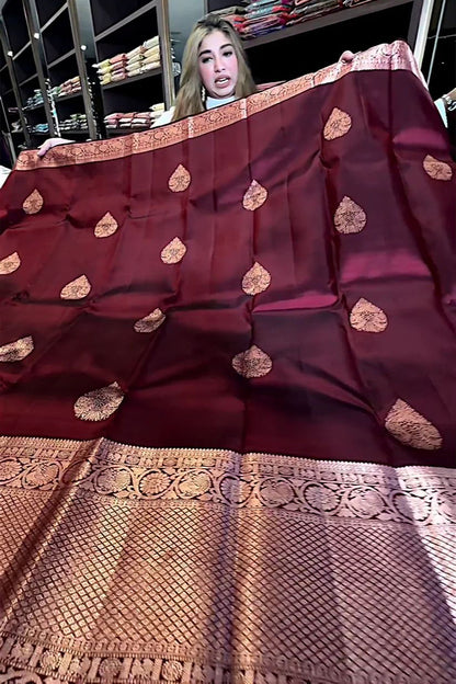 Adorable Wine Soft Silk Saree With Evocative Blouse Piece