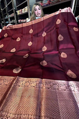 Adorable Wine Soft Silk Saree With Evocative Blouse Piece