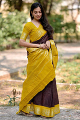 Amazing Brown Soft Silk Saree With Captivating Blouse Piece