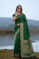 Bottle Green Banarasi Silk Saree with Intricate Zari Border and Pallu