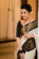 Moiety Off White Soft Banarasi Silk Saree With Panoply Blouse Piece
