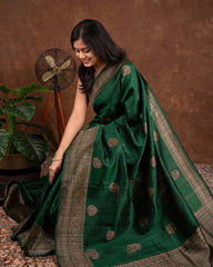 Surpassing Dark Green Soft Silk Saree With Dazzling Blouse Piece