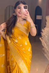 Extraordinary Yellow Soft Silk Saree With Glowing Blouse Piece