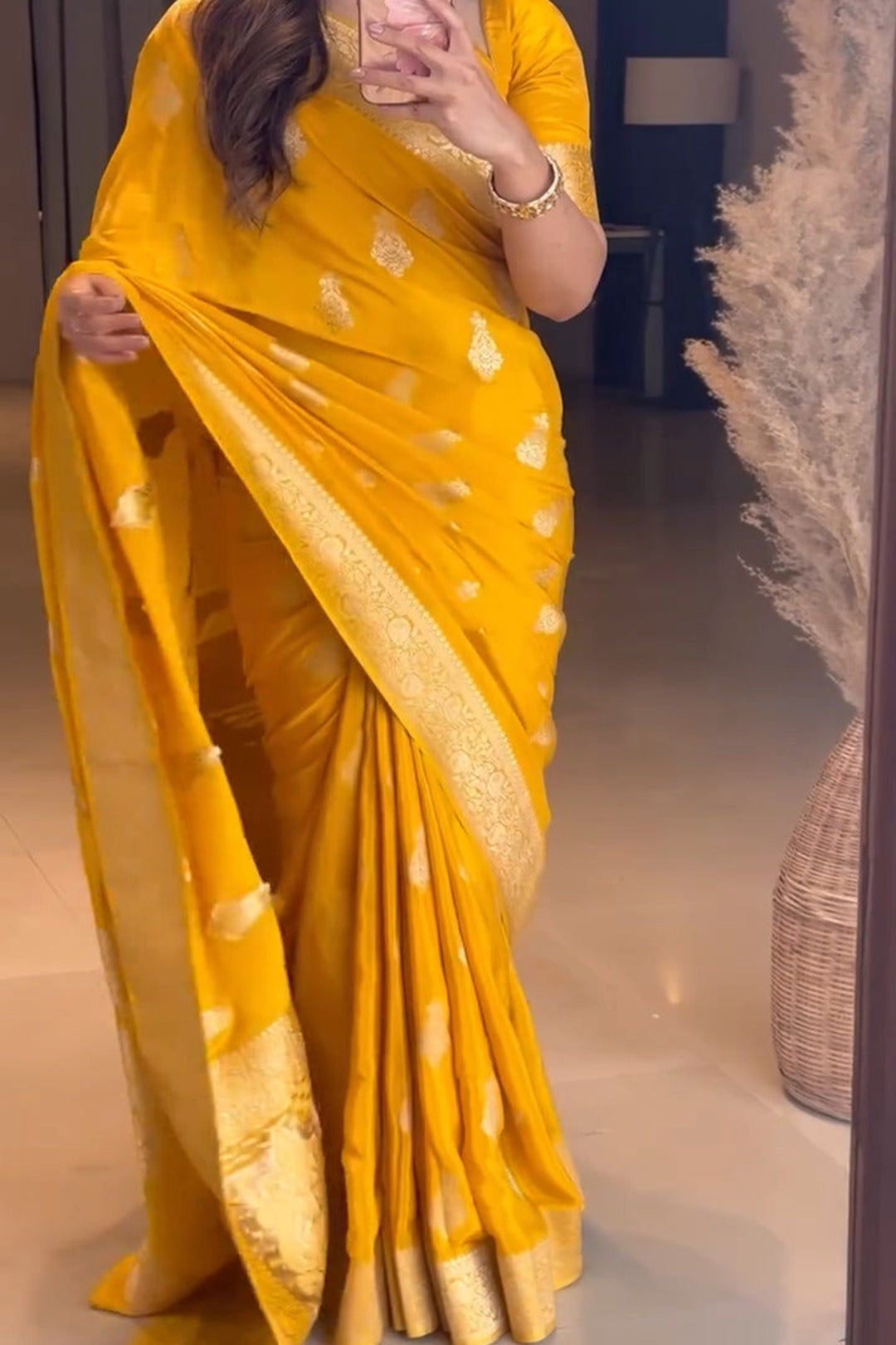 Extraordinary Yellow Soft Silk Saree With Glowing Blouse Piece