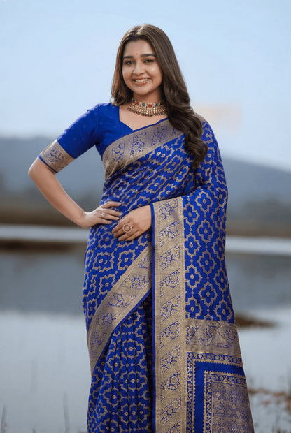 Royal Blue Banarasi Saree with Traditional Zari Work
