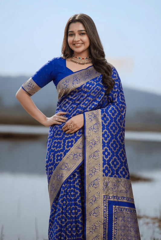 Royal Blue Banarasi Saree with Traditional Zari Work