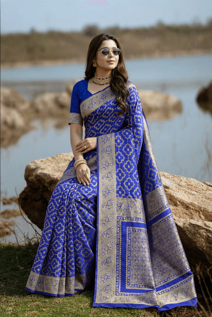 Royal Blue Banarasi Saree with Traditional Zari Work