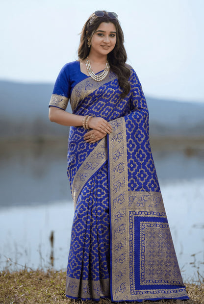Royal Blue Banarasi Saree with Traditional Zari Work