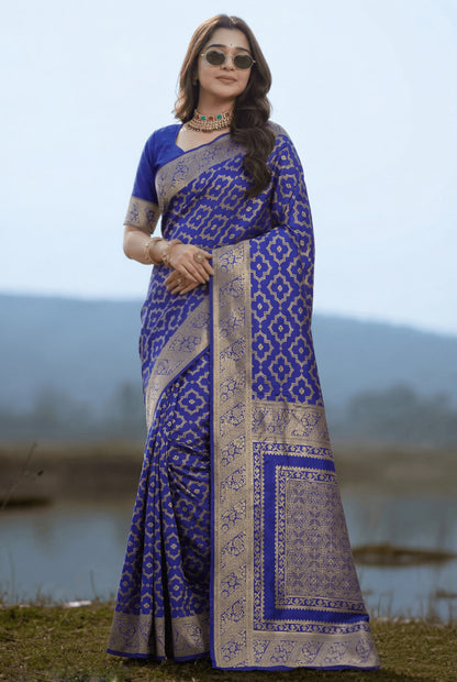 Royal Blue Banarasi Saree with Traditional Zari Work