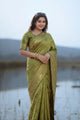 Mehendi Green Banarasi Silk Saree with Traditional Golden Zari Work