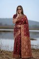 Maroon Banarasi Silk Saree with Intricate Golden Zari Work