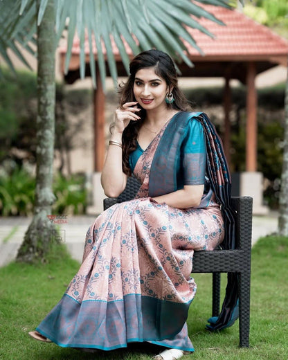 Blue Soft Silk Saree With Adorable Blouse Piece