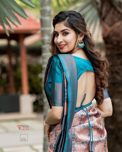 Blue Soft Silk Saree With Adorable Blouse Piece