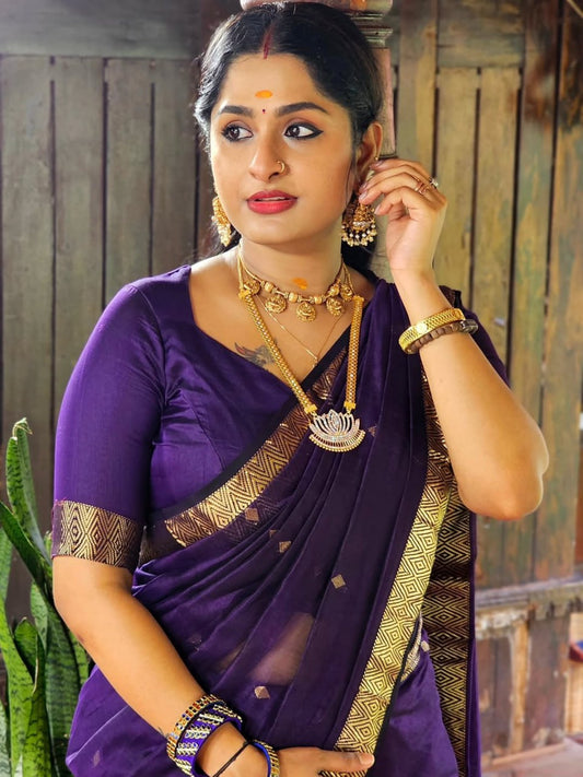 Linen Cotton Silk Saree With Rich Weaving Jacquard Border & Trendy Grand Pallu