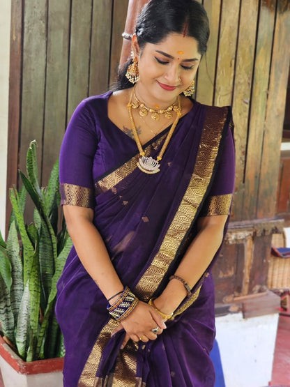 Linen Cotton Silk Saree With Rich Weaving Jacquard Border & Trendy Grand Pallu