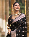 Classic Black Banarasi Saree with Golden-Silver Butta Weave