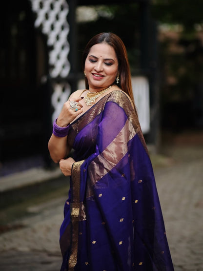 Linen Cotton Silk Saree With Grand Pallu & Jacquard Detailing