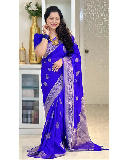 Banarasi Soft Silk Saree With Gold Zari Weaving & Minimal Charm