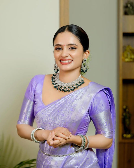 Graceful Banarasi Soft Silk Saree With Minimal Design & Stunning Hue