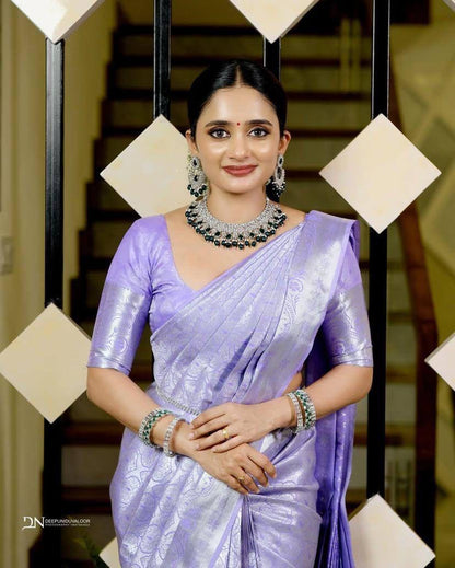 Graceful Banarasi Soft Silk Saree With Minimal Design & Stunning Hue