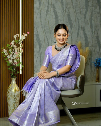 Graceful Banarasi Soft Silk Saree With Minimal Design & Stunning Hue