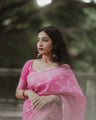 Elegant Pink Banarasi Soft Silk Saree With Classic Minimal Design